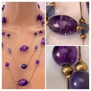 Vintage 1980s Purple & Gold Three-Layer
Statement Necklace